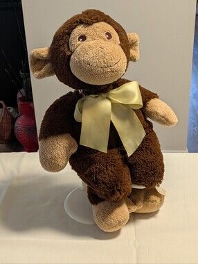 Bearington Baby Monkey Plush Satin Bow Stuffed Animal Lovey Green Bow. Musical.